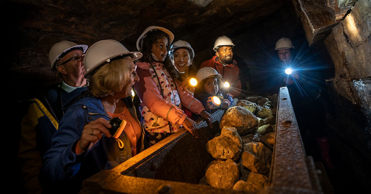 Family on a lead mine tour at killhope museum